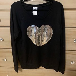 Black sweatshirt with silver sequin heart